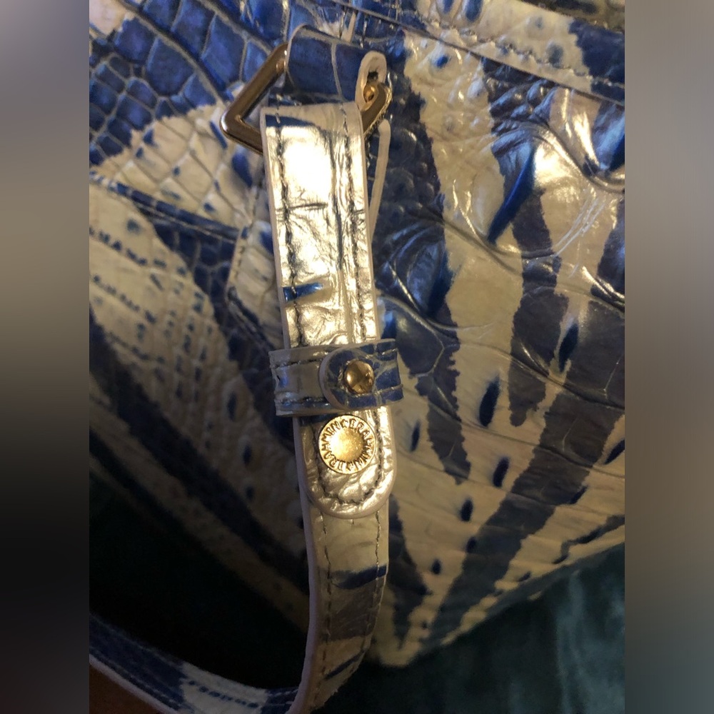 New Brahmin Blue & White Croc-Embossed Leather Tote - Picture 13 of 14